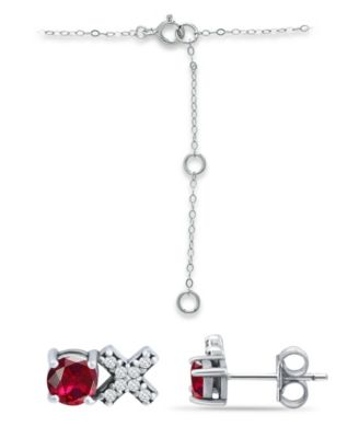 Created Ruby and Cubic Zirconia "XO" Pendant and Earring Set, 3 Piece