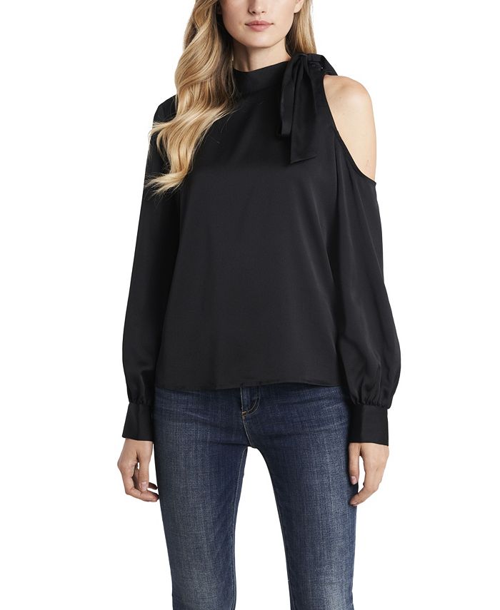 Vince Camuto Women s Petite Long Sleeve Cold Shoulder Tie Neck