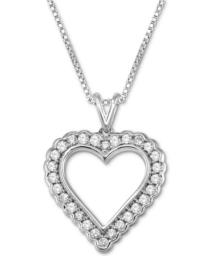 Macy's - Diamond Heart 18" Pendant Necklace (1/4 ct. t.w.) in 10k White Gold