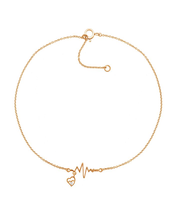 Macy's - Diamond Accent Heartbeat Anklet In 14K Rose Gold-Plated Sterling Silver, 9" + 1" extender