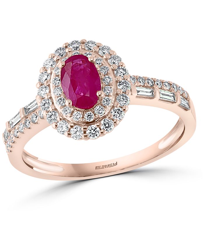 EFFY Collection - Ruby (1/2 ct. t.w.) & Diamond (3/8 ct. t.w.) Halo Ring in 14k Rose Gold