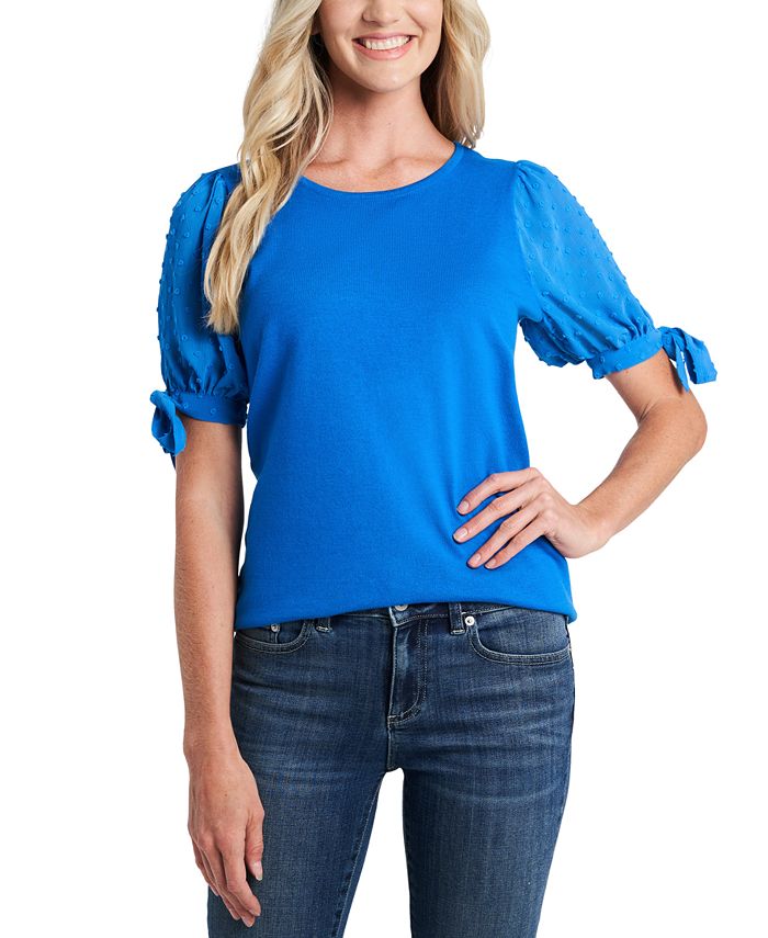 CeCe PuffSleeved MixedMedia Sweater Macy's