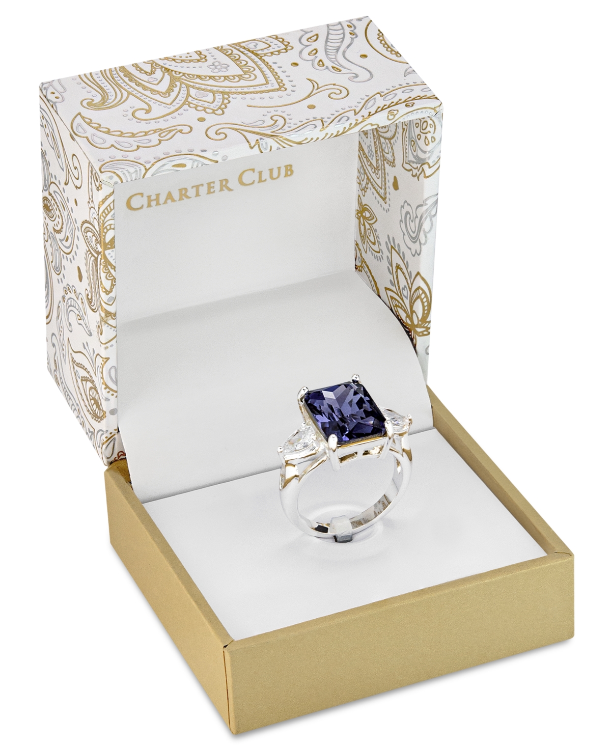 Charter Club Emerald Cut Crystal Ring in Silver Plate, Gold or Rose Gold Plate, Created for Macy's