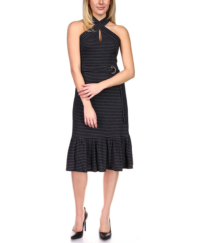 Michael Kors Belted Striped Midi Dress & Reviews - Dresses - Women - Macy's
