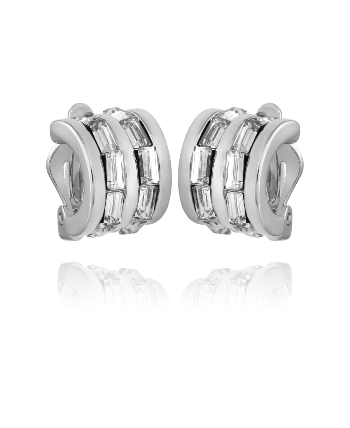 Women's Crystal Baguette Hoop Earring - Silver