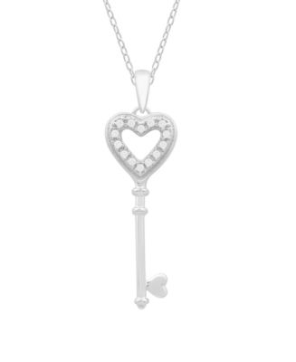 Macy's Diamond Heart Key Pendant Necklace (1/10 ct. t.w.) In Sterling ...