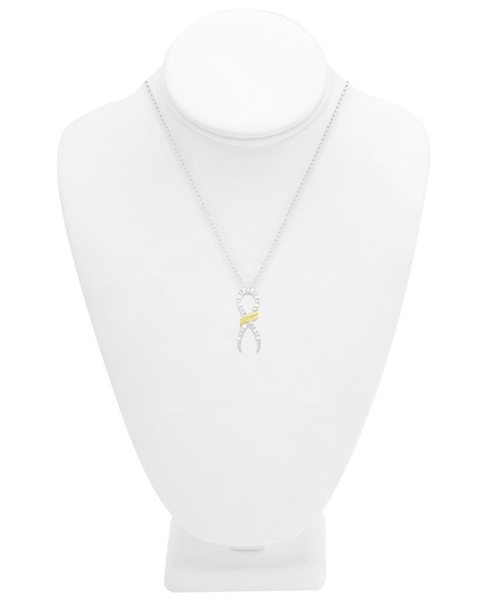 Macy's - Diamond Awareness Ribbon Pendant Necklace (1/10 ct. t.w.) In Sterling Silver & 14K Gold-Plate