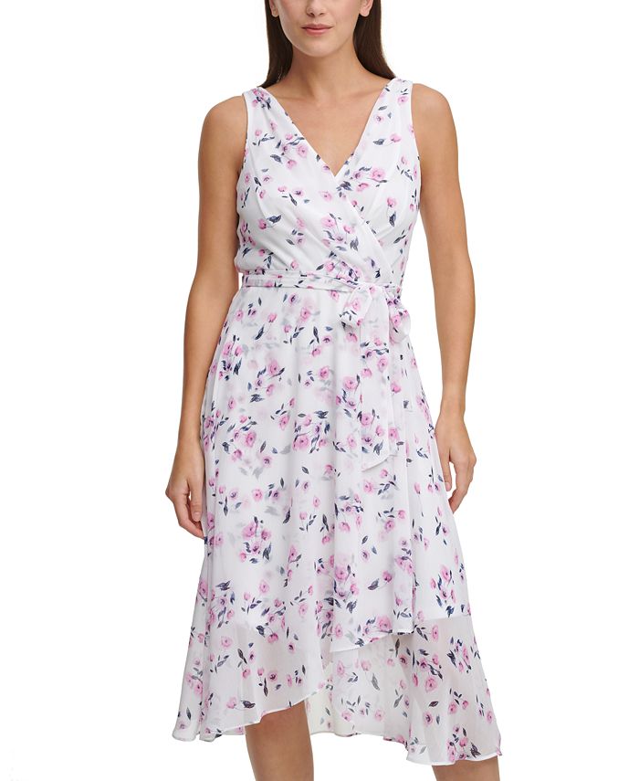 DKNY Floral-Print Faux-Wrap Dress - Macy's