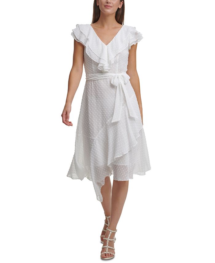 Ruffle faux top wrap dress