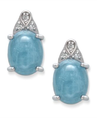 Milky Aquamarine and Diamond Accent Earrings in  Sterling Silver