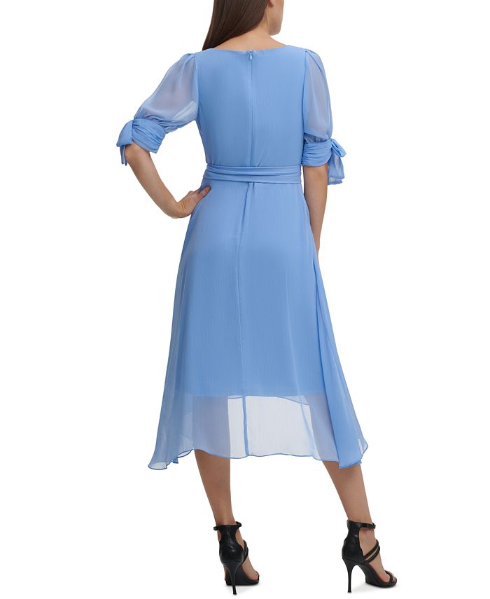 dkny tie sleeve faux wrap dress
