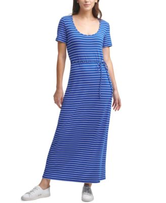 calvin klein belted striped maxi dress