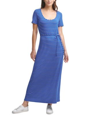 Calvin Klein Striped Belted Maxi Dress - Macy's