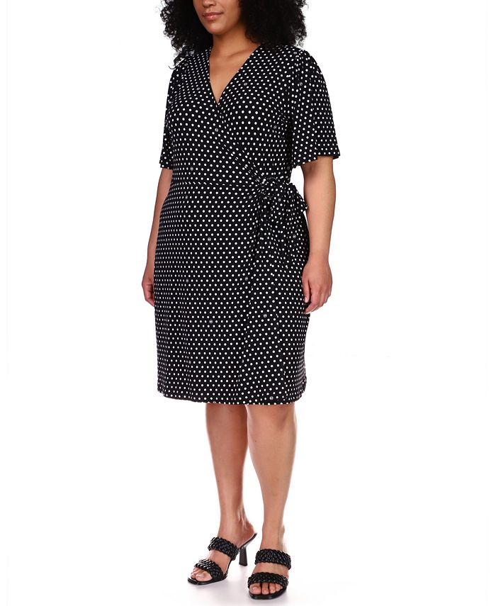 Michael Kors Plus Size Dot-Print Faux-Wrap Dress - Macy's