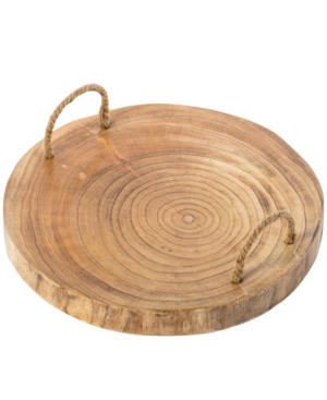 Shop Vintiquewise Wood Round Serving Platter Board With Rope Handles