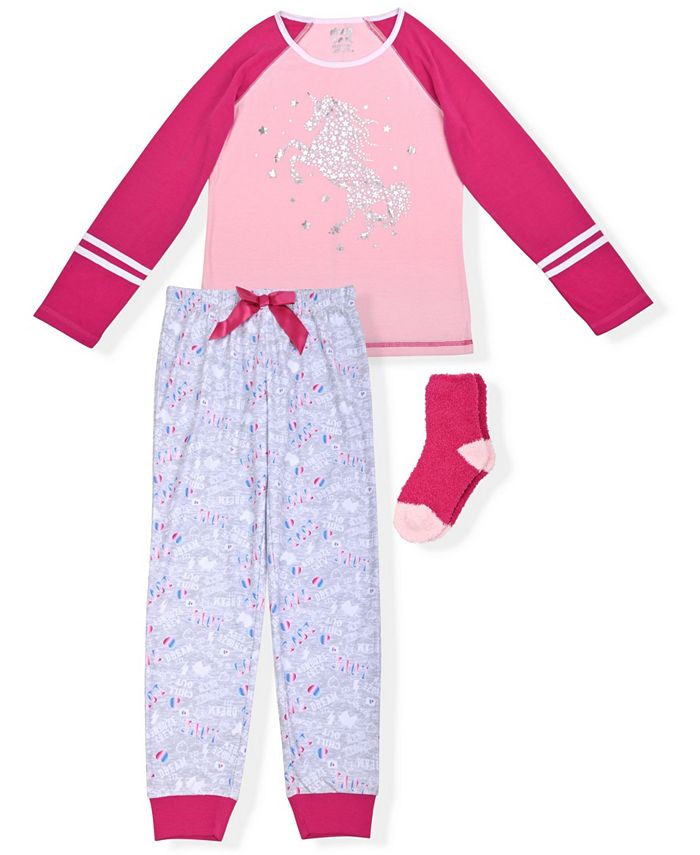 Sleep On It Big Girls Unicorn Print 2 Piece Pajama Set with Cozy Socks ...