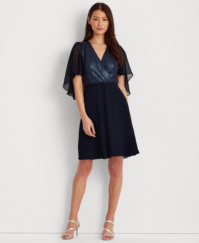 Lauren Ralph Lauren Sequined Chiffon Cape-Sleeve Dress - Macy's