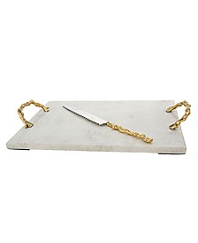 Marble Challah Tray with Wooden Design Handles