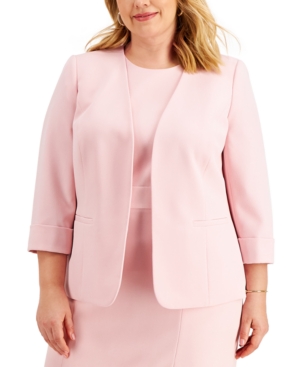 Kasper Plus Size Cuffed Open-Front Blazer