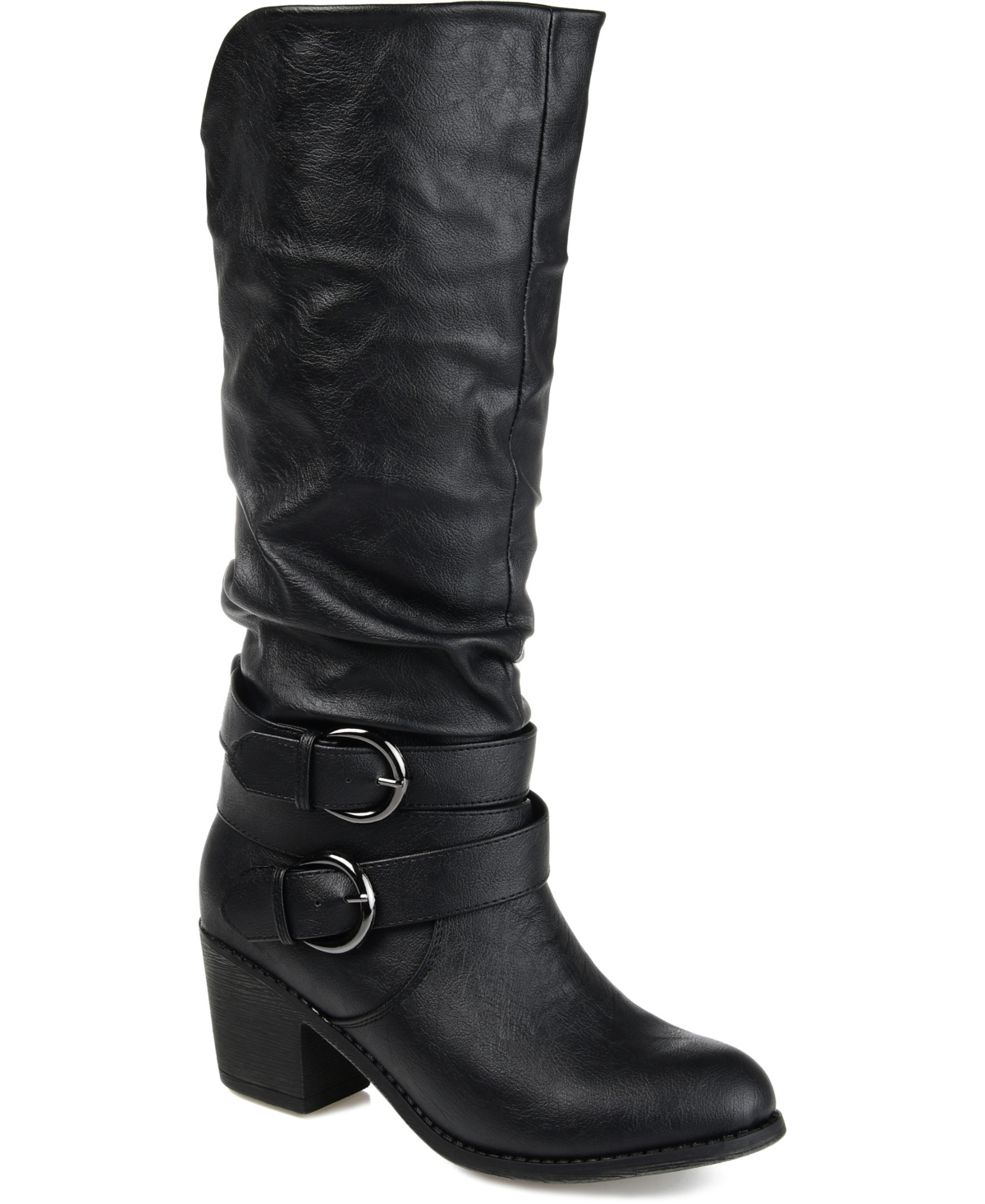 JOURNEE COLLECTION WOMEN'S LATE WIDE CALF ROUCHED BUCKLE MID SHAFT BLOCK HEEL BOOTS 