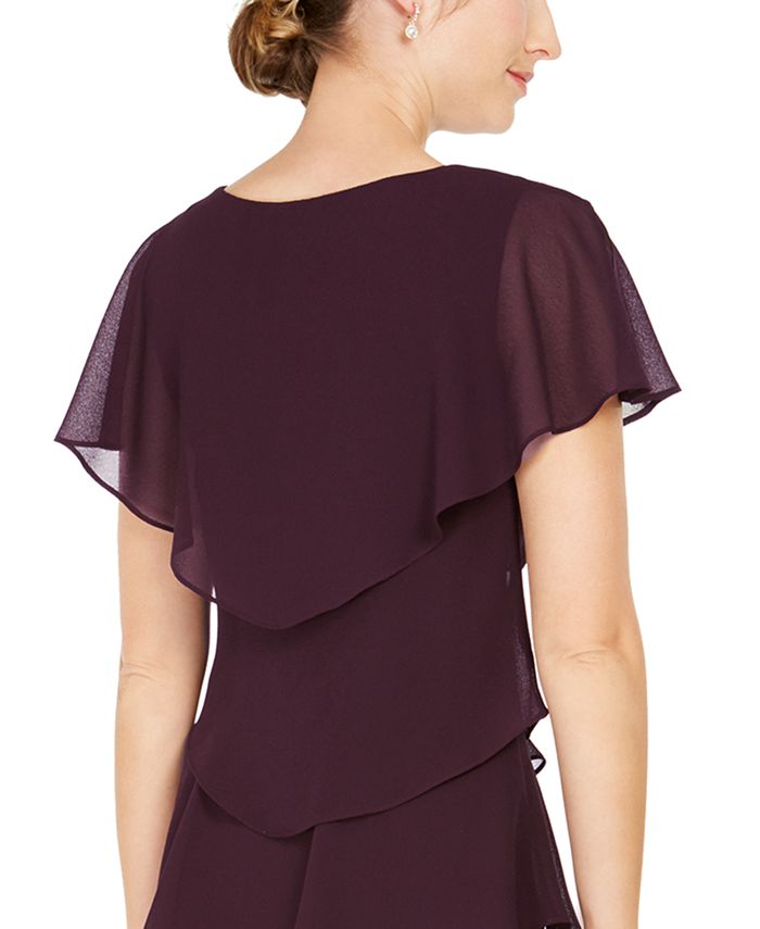 Sl fashions embellished tiered outlet chiffon dress & capelet
