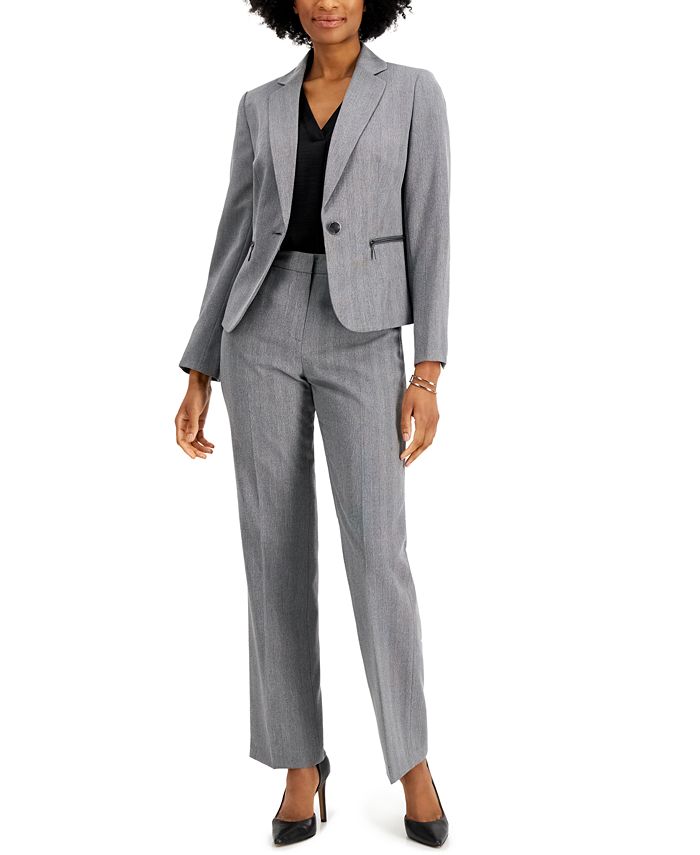 Le Suit Zippered-Pocket Pantsuit - Macy's
