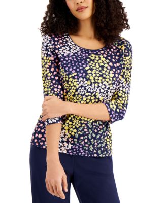 Karen Scott Womens Petite Embellished 3 4 Sleeve Top Black Size Pl main image 0
