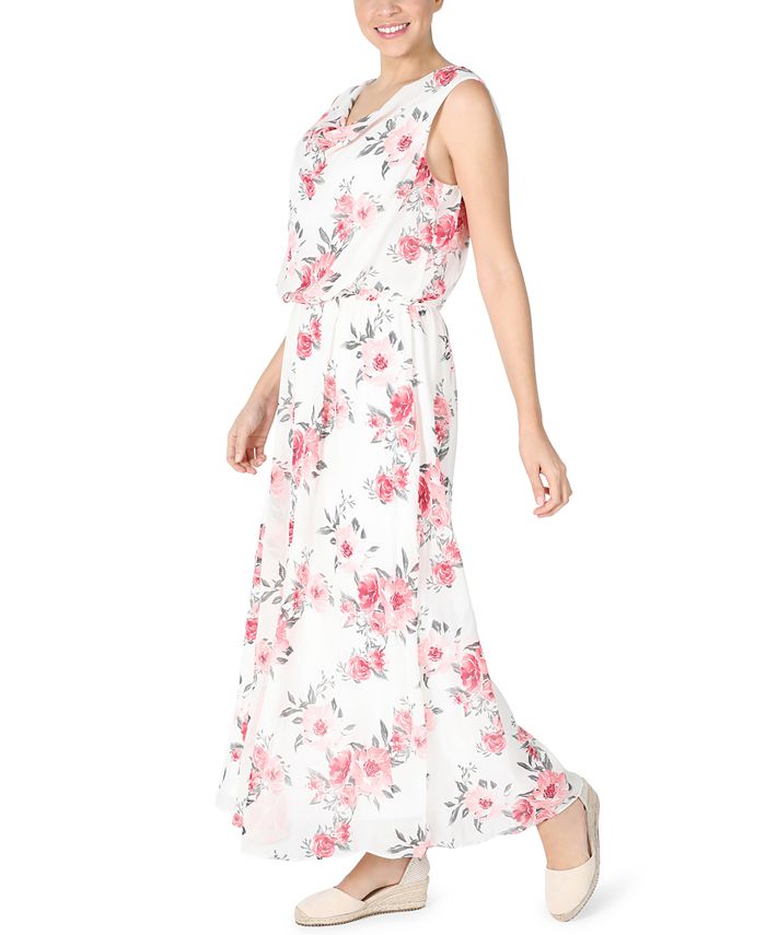 Robbie Bee Women's Chiffon Maxi Dress White Size 12Petite