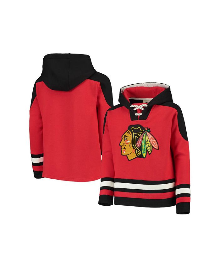 Outerstuff Chicago Blackhawks Ageless Youth Lace Hooded Sweatshirt X-Large = 18-20