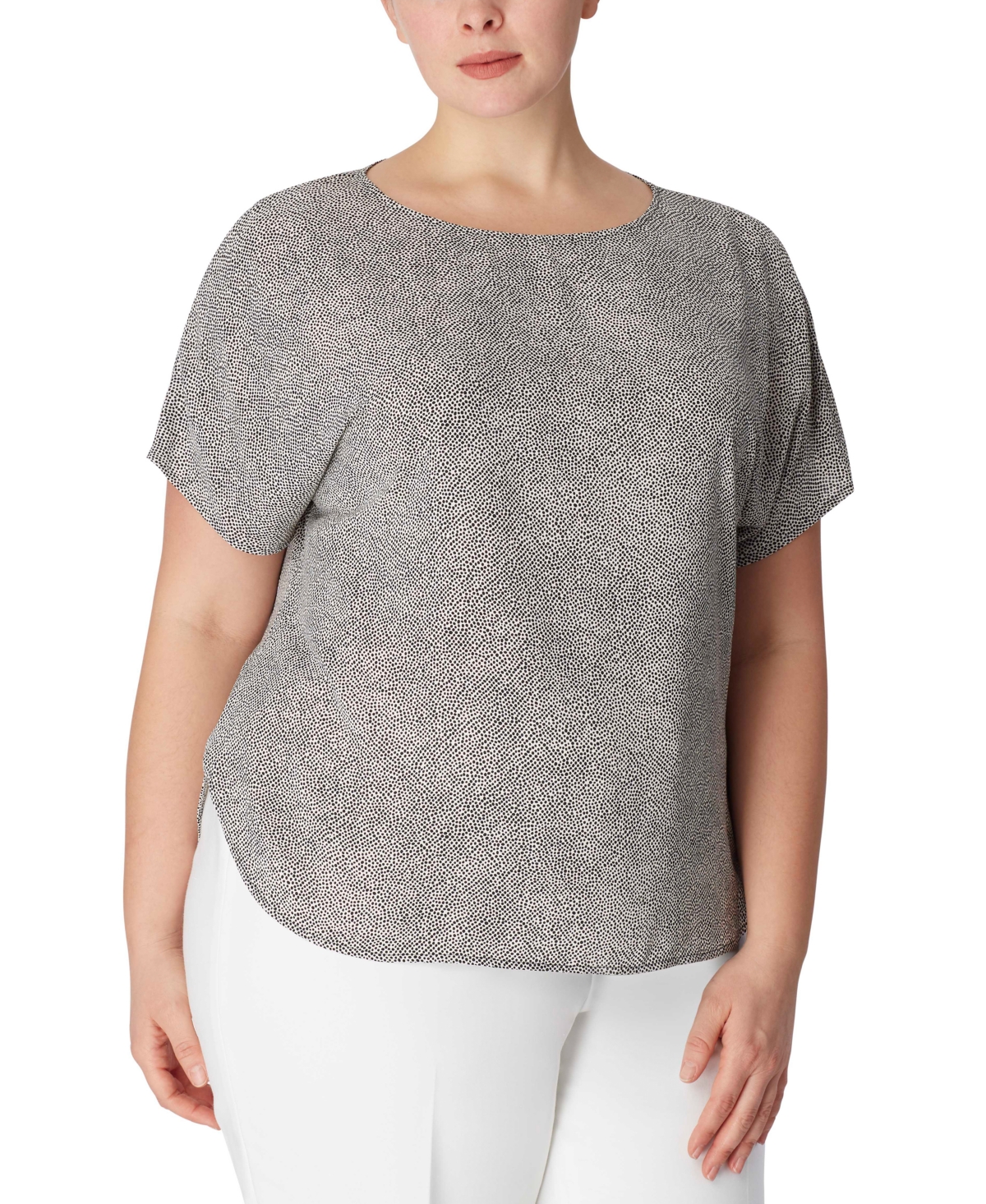Anne Klein Womens Printed Boat Neck Short Sleeve Top Xxs P Xxl In Anne Black,anne White
