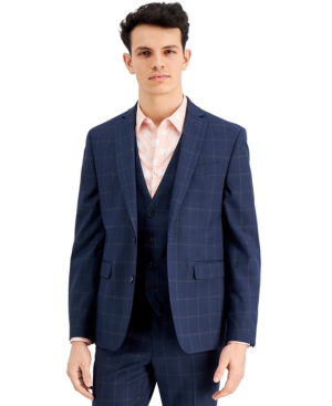 Inc International Concepts Men's Slim-fit Blue Windowpane Plaid Suit Jacket, Created For Macy's In Blue Combo