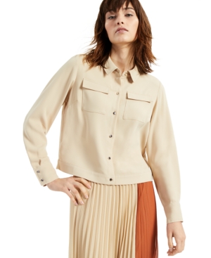 Alfani Pocket Button-front Top, Created For Macy's In Cream Beige