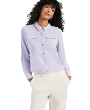 Alfani Pocket Button-front Top, Created For Macy's In Lightest Lilac