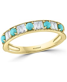 EFFY® Diamond (1/4 ct. t.w.) & Turquoise (2-1/2mm) Band Ring In 14k Gold