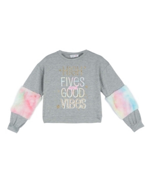 Big Girls Long Sleeve Faux Fur Sleeves Screen Print Pullover Top