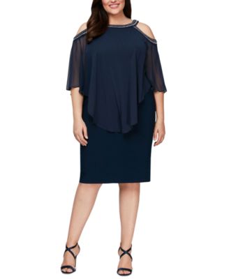 Beaded Cold-Shoulder Popover Dress 