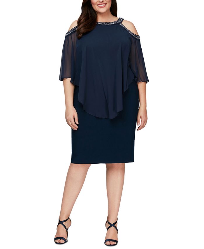 Alex Evenings Plus Size Beaded Cold-Shoulder Popover Dress - Macy's