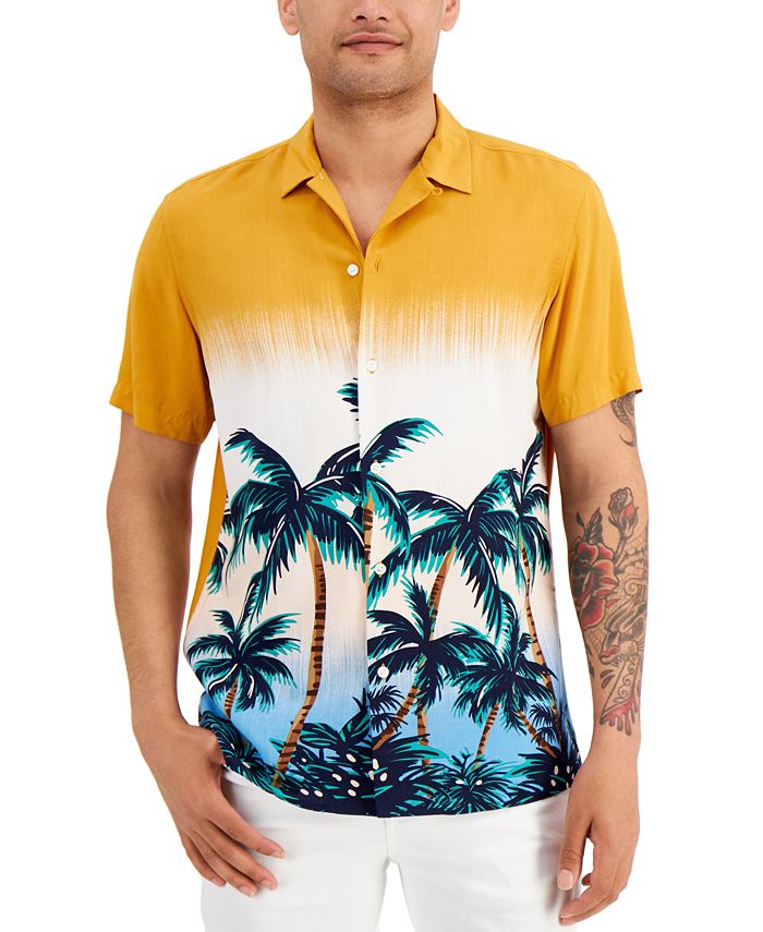 INC International Concepts Men's Sunset Palm Short Sleeve Shirt ...