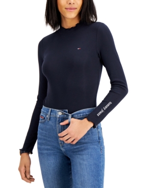 Tommy Jeans Ribbed Thong Bodysuit In Sky Captain