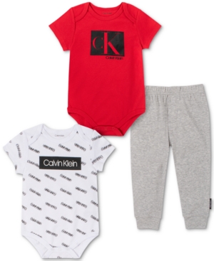 Calvin Klein Baby Boys 3-Piece Logo Print Bodysuits & Jogger Pants Set