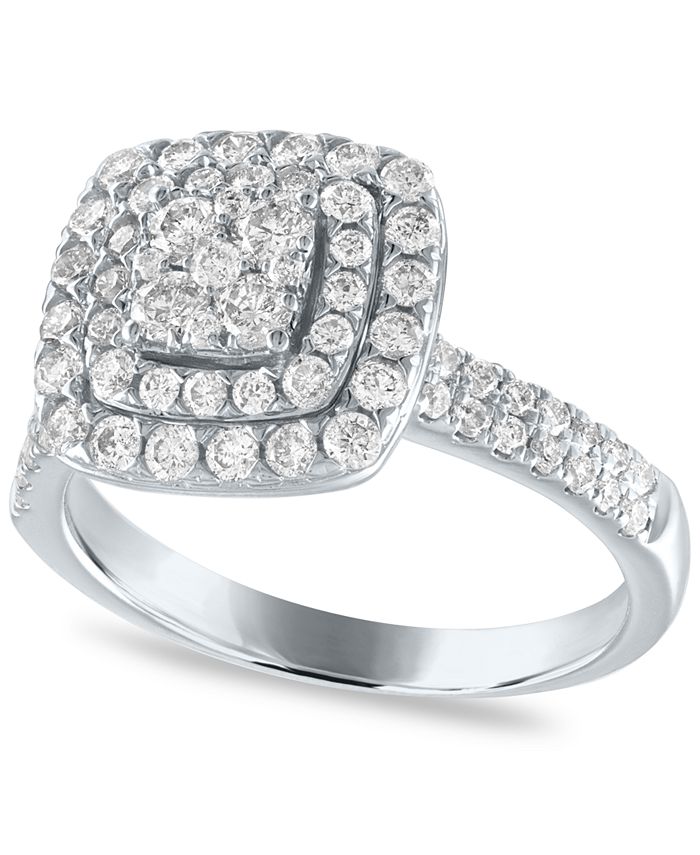 Macy's - Diamond Cushion Double Halo Cluster Engagement Ring (1 ct. t.w.) in 14k White Gold