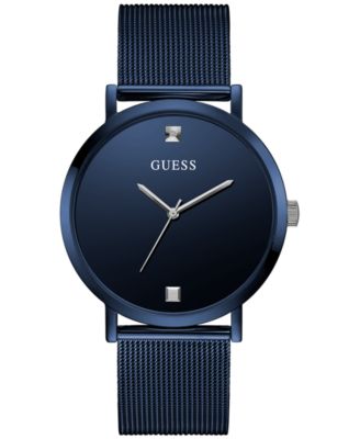 GUESS - Men's Diamond-Accent Blue Stainless Steel Mesh Bracelet Watch 44mm