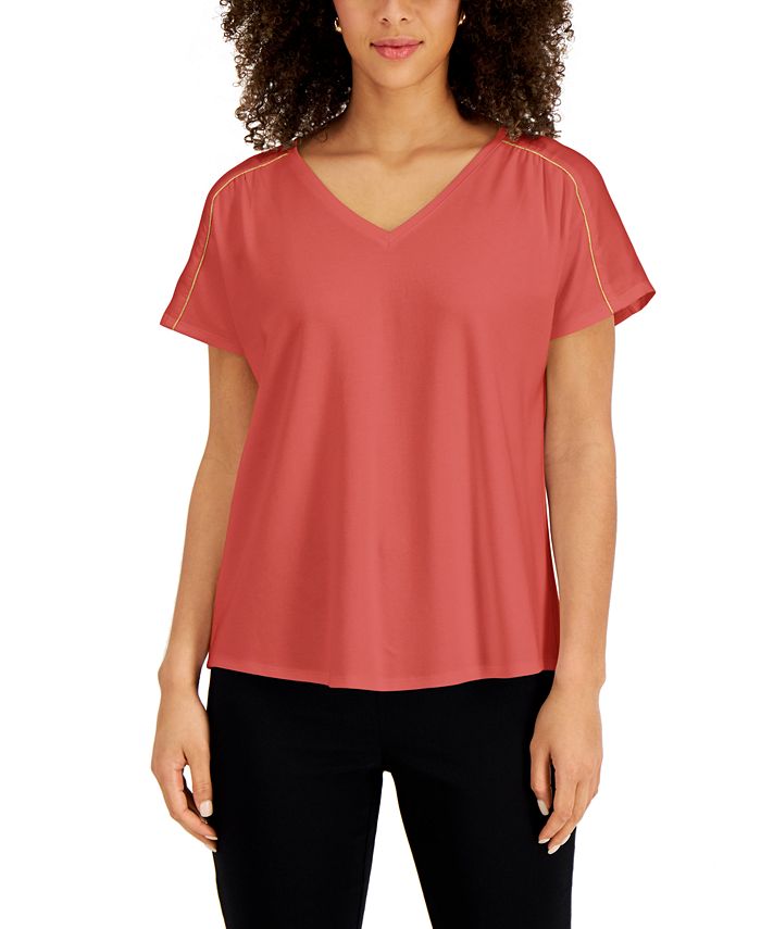 Jm Collection Plus Satin-Trim Top, Created for Macy's