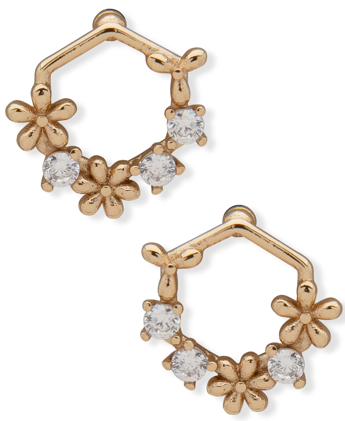 Gold-Tone Crystal & Flower Open Stud Earrings - White