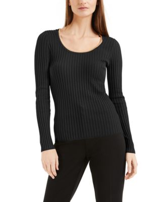 INC International Concepts Petite Ribbed Metal-Trimmed Sweater, Created ...