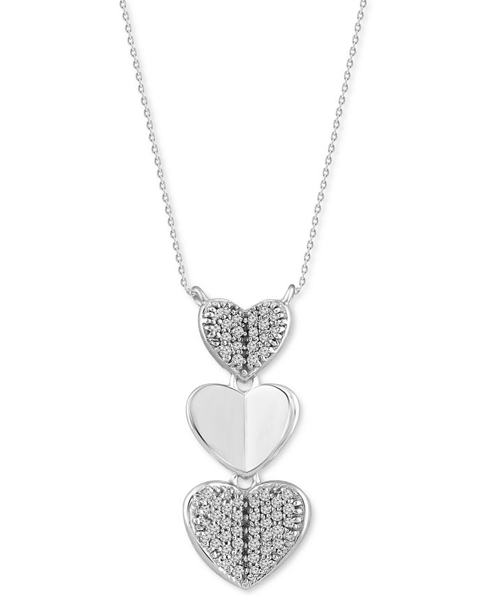 Macy's - Diamond Triple Heart 18" Pendant Necklace (1/10 ct. t.w.) in 10k White Gold