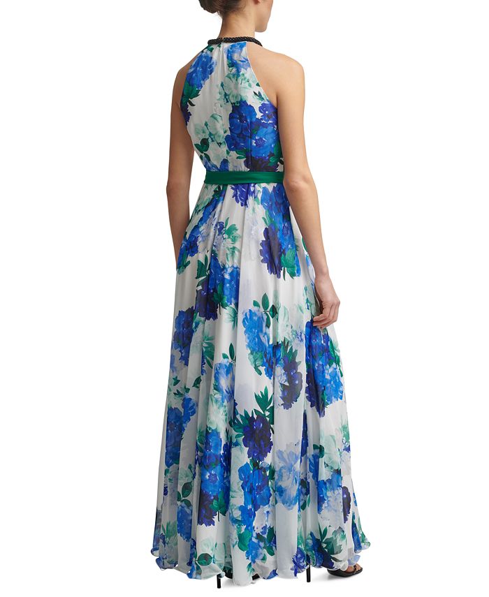 Calvin Klein Beaded-Neck Chiffon-Floral Gown - Macy's