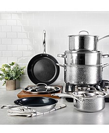 Hammered Stainless Steel Tri-Ply Diamond-Infused Nonstick 10pc. Cookware set, Created for Macy's 