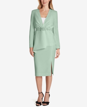 Tahari Asl Pebble Crepe Belted Asymmetrical Blazer