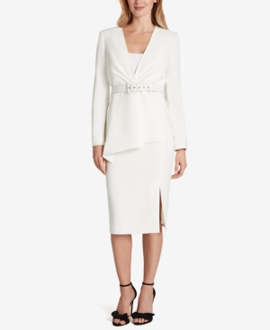 Tahari Asl Pebble Crepe Belted Asymmetrical Blazer
